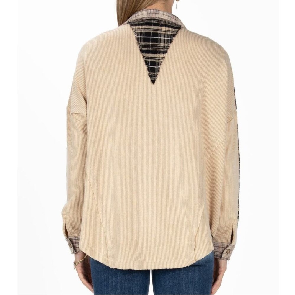 Miss Me Plaid Patchwork Button-Up Shacket Shirt J… - image 4